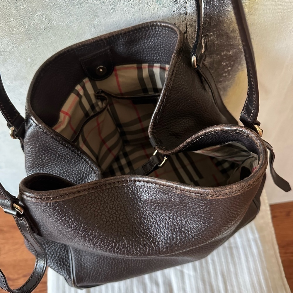 BURBERRY Brown Grained Leather Canterbury Small Tote House Check